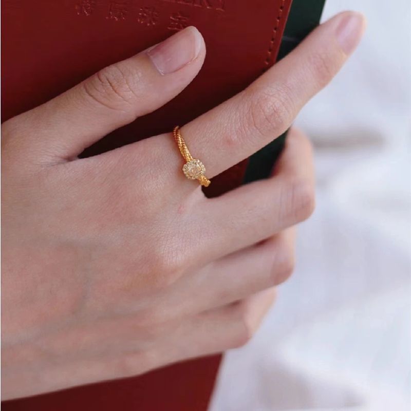 Adjustable Copper Sugar-Cube Princess Ring – Simple Inlay