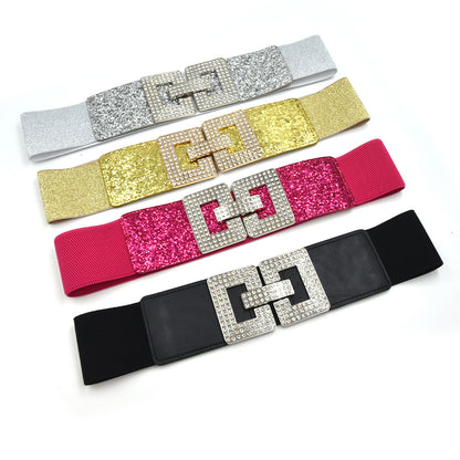 Full diamond elastic wide belt