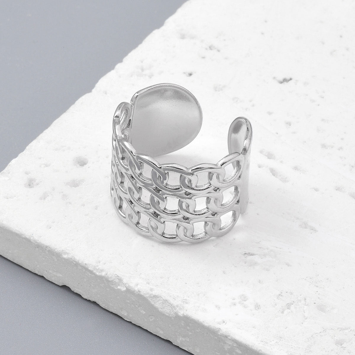 Flower Titanium Steel Ladies Ring Adjustable