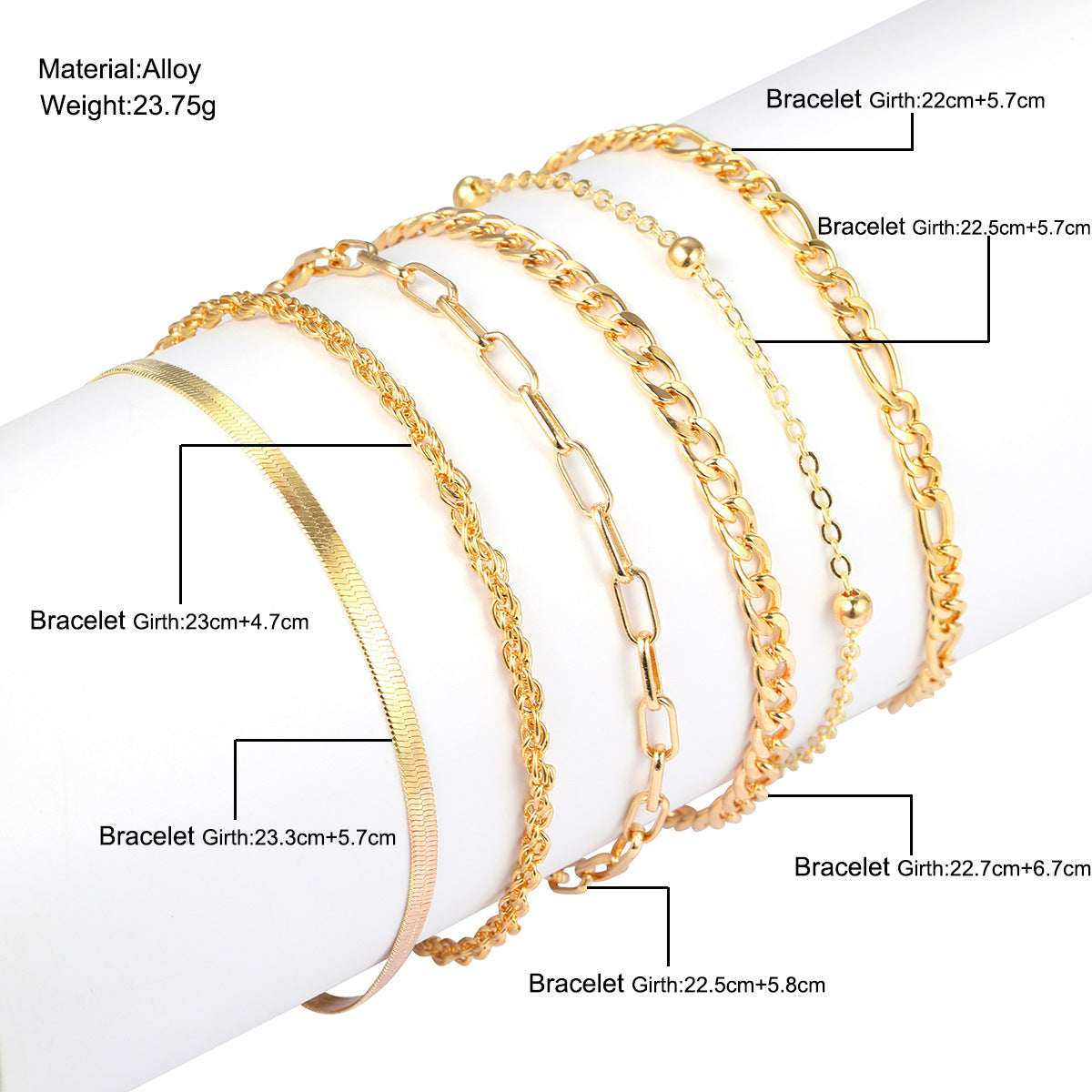 Multi-Layer Gold Chain Anklet Set (6-Piece)
