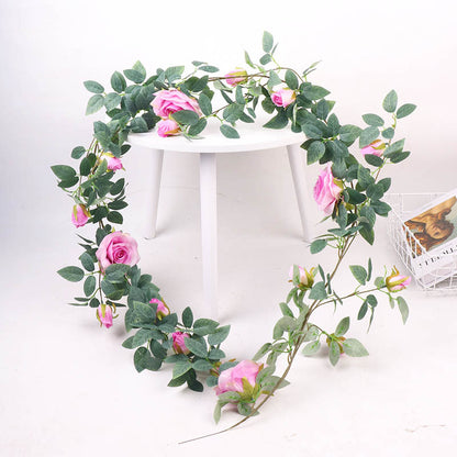 Tapiz de pared de planta verde artificial de plástico para pared de flores artificiales de vid rosa 