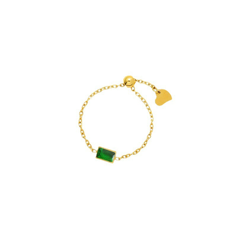 Women's 18K Gold-Plated Titanium Steel Ring with Green Zircon (Adjustable)