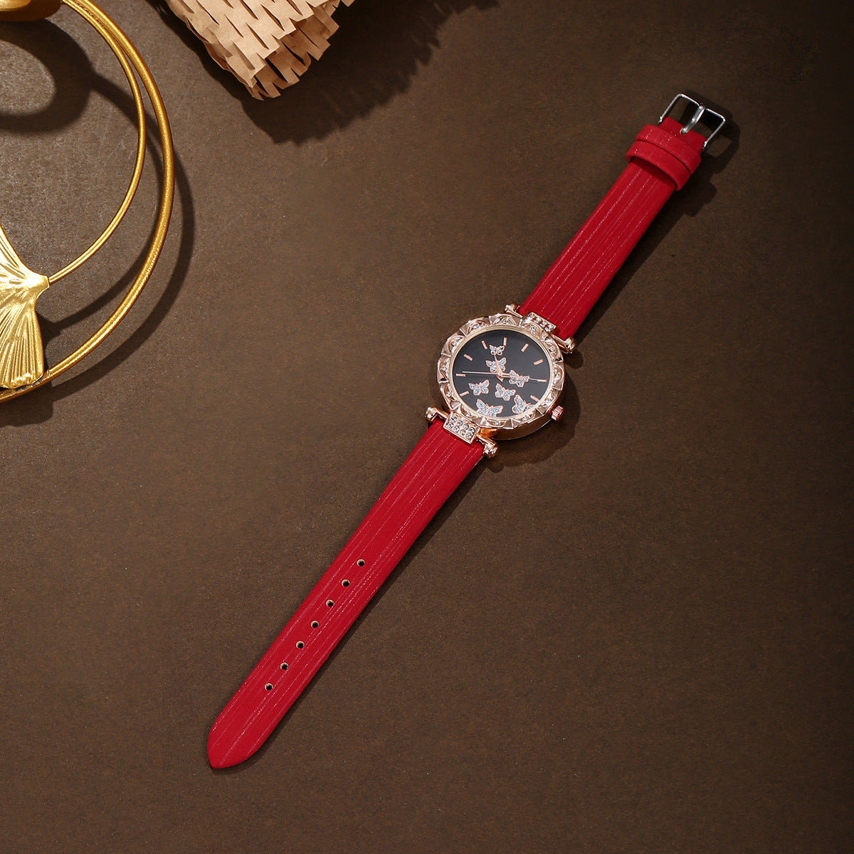 Watch Red Butterfly Jewelry Set