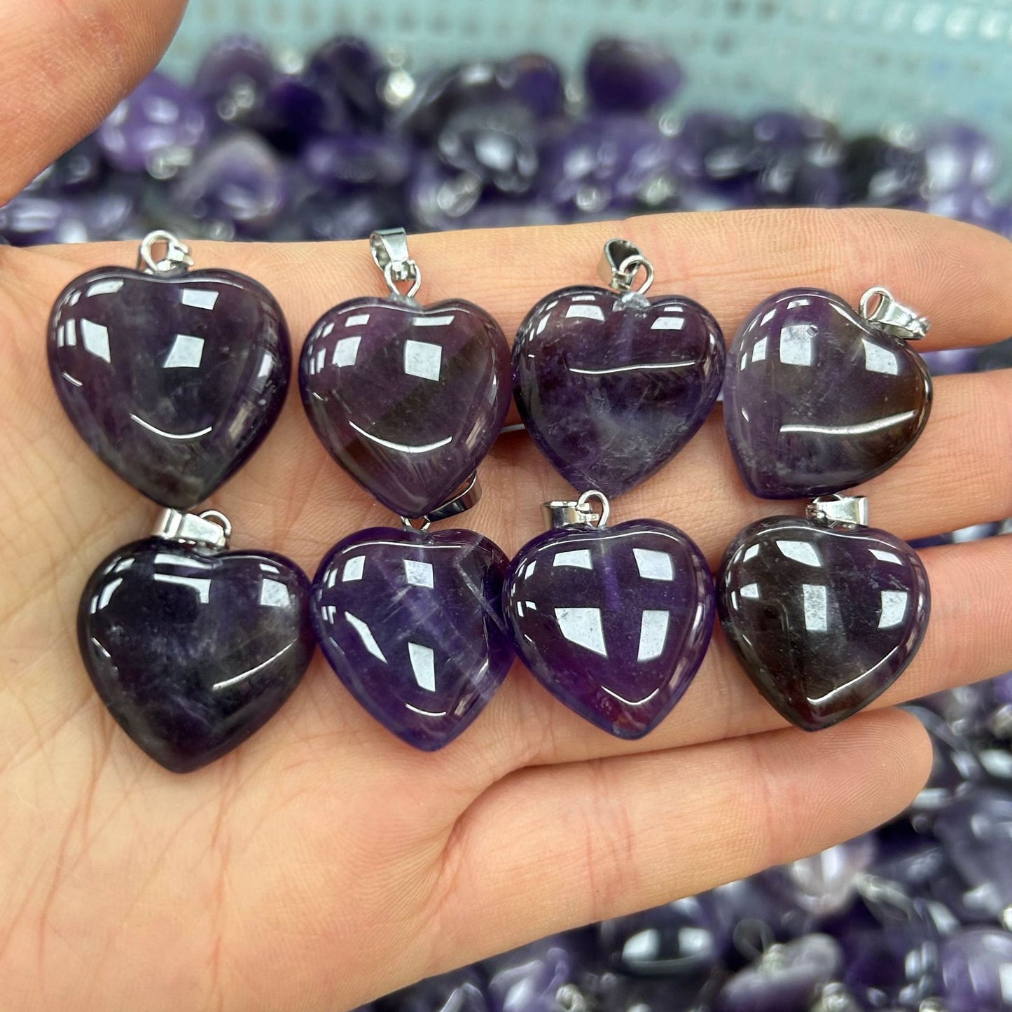 20mm natural stone crystal amethyst heart pendant