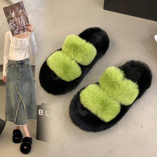 Real rabbit fur flat-bottomed slippers fashion