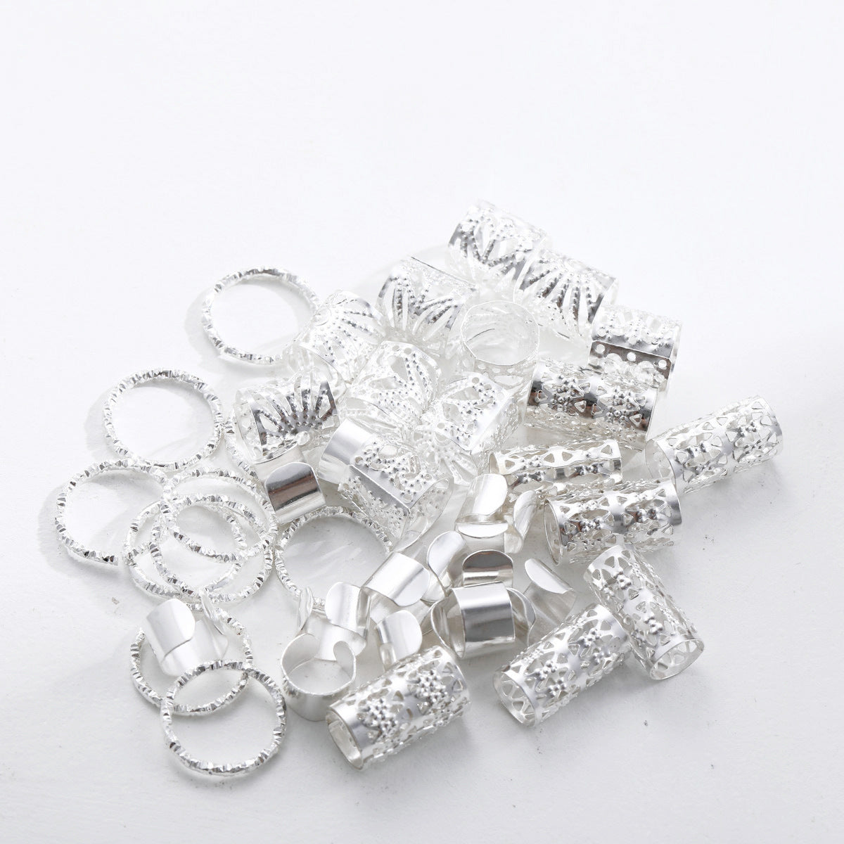 40Pcs Silver Heart Dreadlock Rings