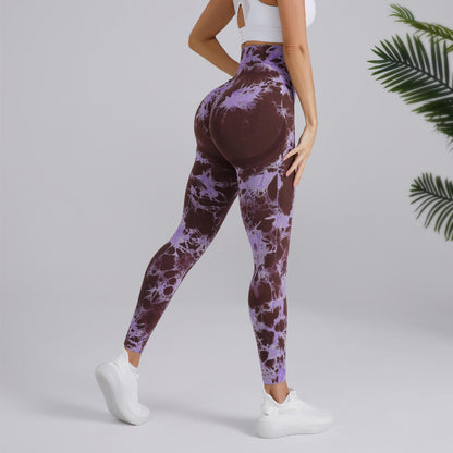 Pantalones de yoga con efecto tie-dye en dos tonos sin costuras 