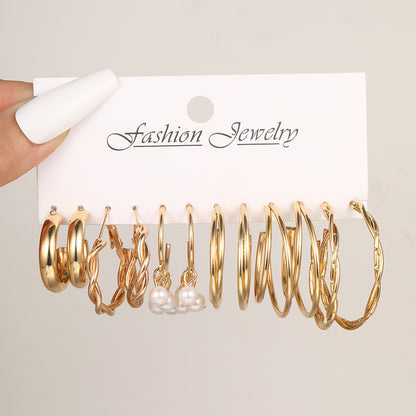 Gold twisted pearl earrings 6-piece set