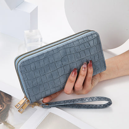 Crocodile pattern pu double zipper clutch bag