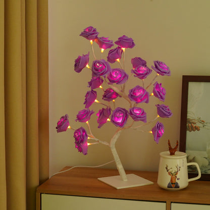 Luz nocturna de decoración de lámpara de árbol de rosas de simulación LED con interruptor USB 