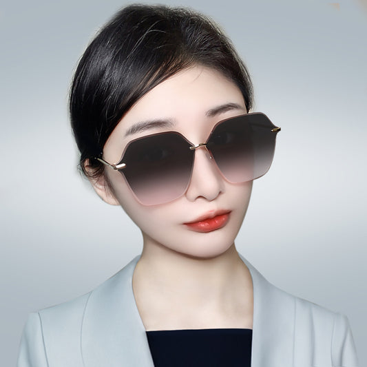 Gafas de sol vintage sin montura con borde cortado, gafas de sol de moda con degradado de metal para mujer 