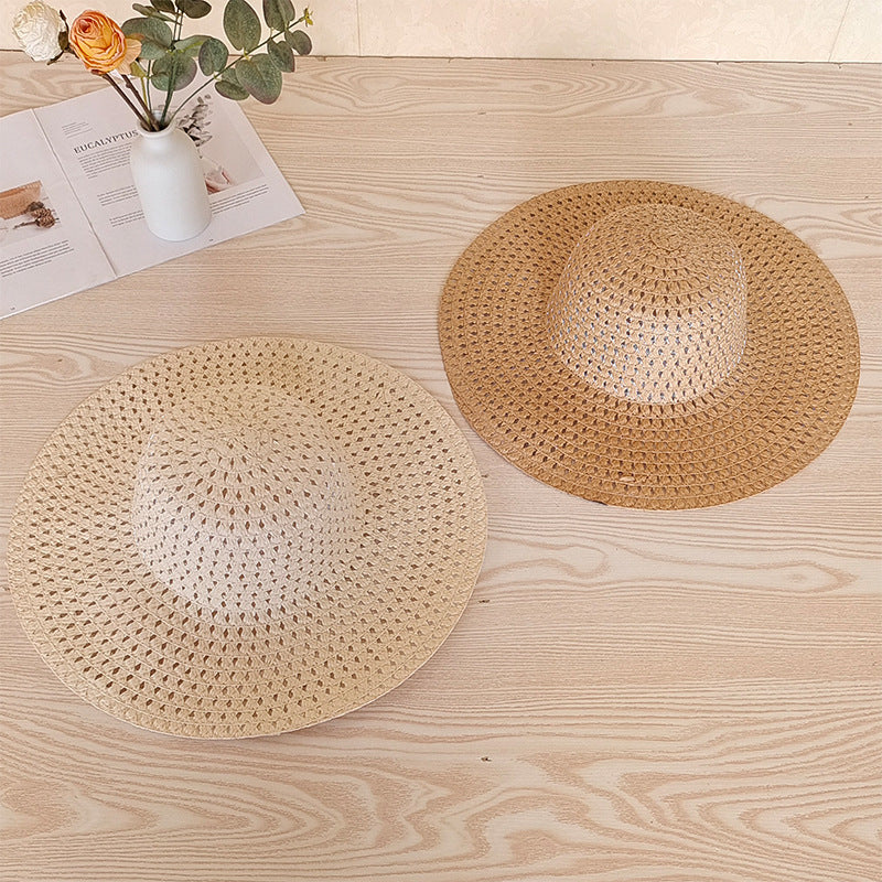 Fashion Hollow Wide Brim Women Straw Summer Woven Beach UV Outdoor Hat