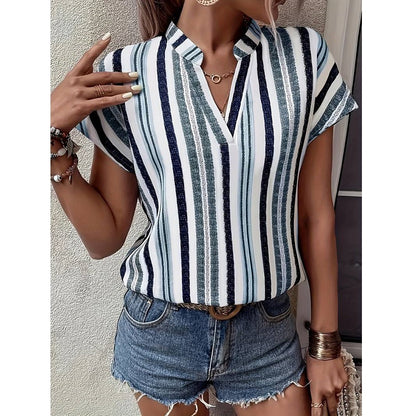 Striped Printed V-Neck Shirt T-Shirt