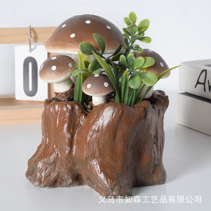 Simulación de bonsái de setas de tocón de árbol grande 