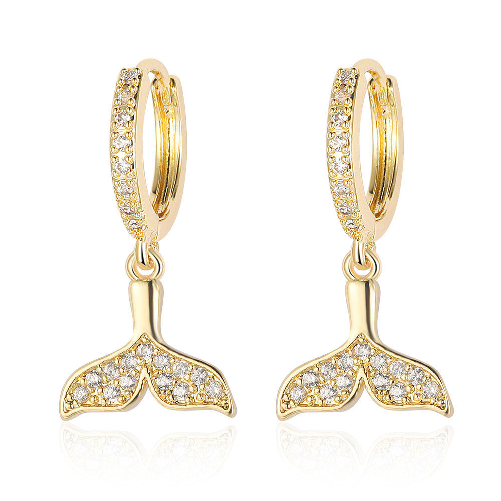 Crescent Star Flower Copper Zircon Women's Earrings