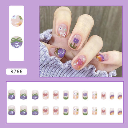 Spring Summer Rainbow Heart Nails