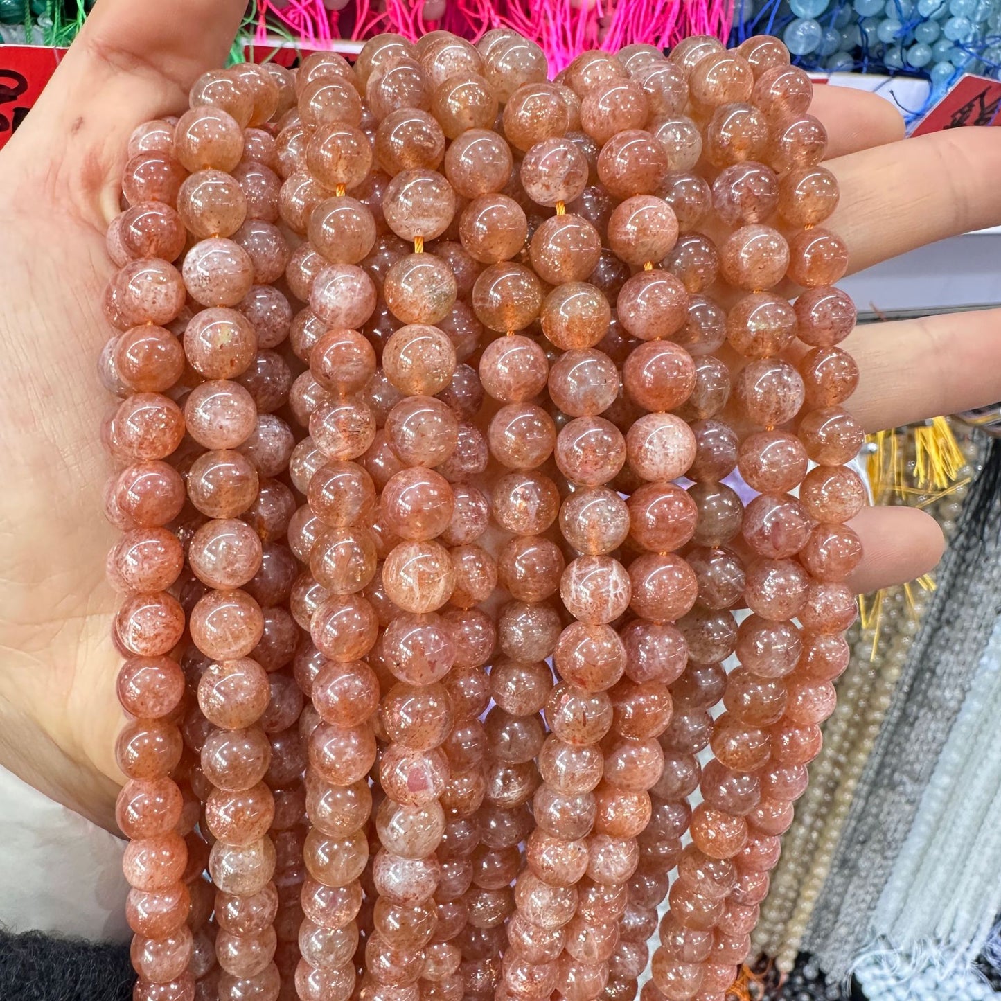 4-10mm natural stone sun gold dot strawberry crystal loose beads