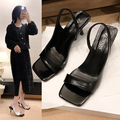 Pink square-toe sandals for women