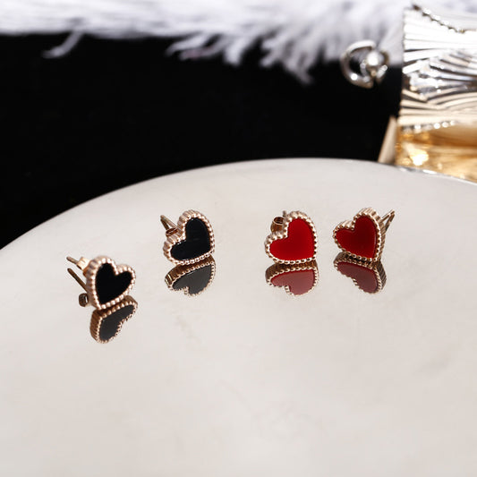 Korean Peach-Heart Red Titanium Steel Stud Earrings