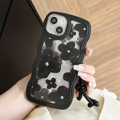 Apple 15 Pro Big Wave Black Floral iPhone 13 Heart Butterfly TPU Full Cover