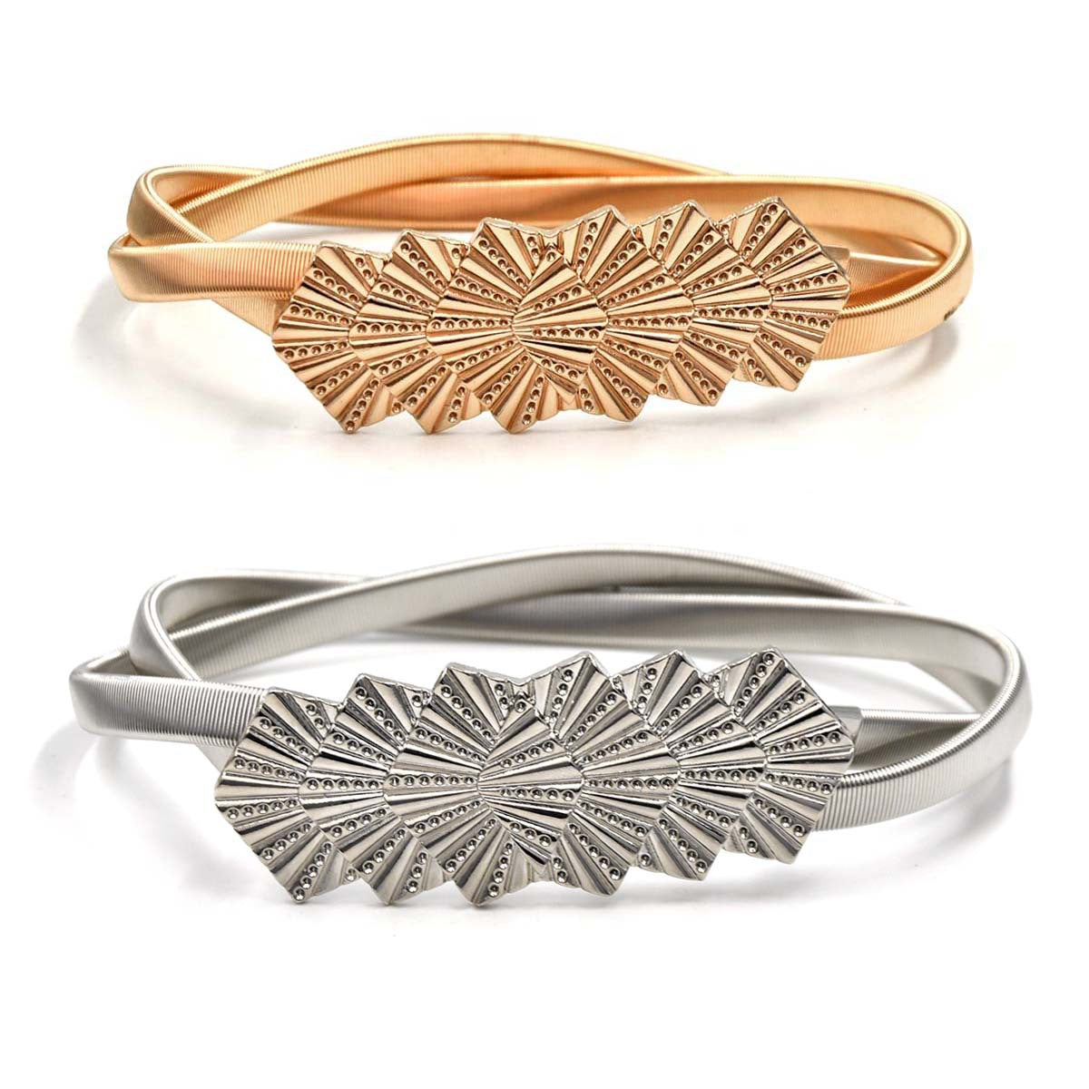 Elastic thin belt female gold