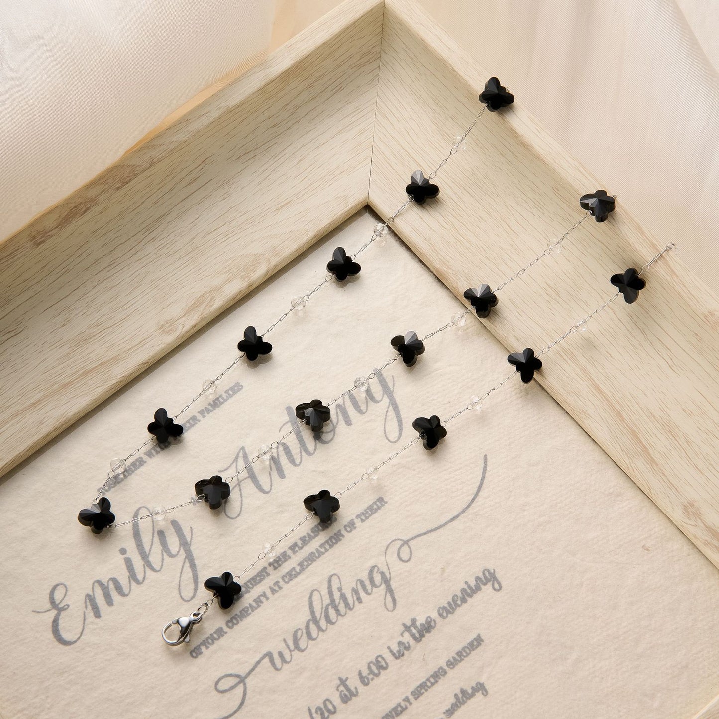 Stainless Steel Butterfly Obsidian Necklace