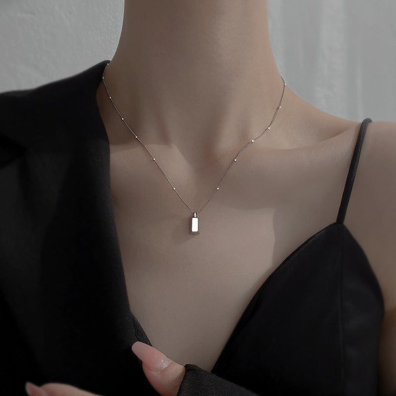 Women's Geometric Square Brick Gold Necklace — Long Titanium Steel Collarbone Chain