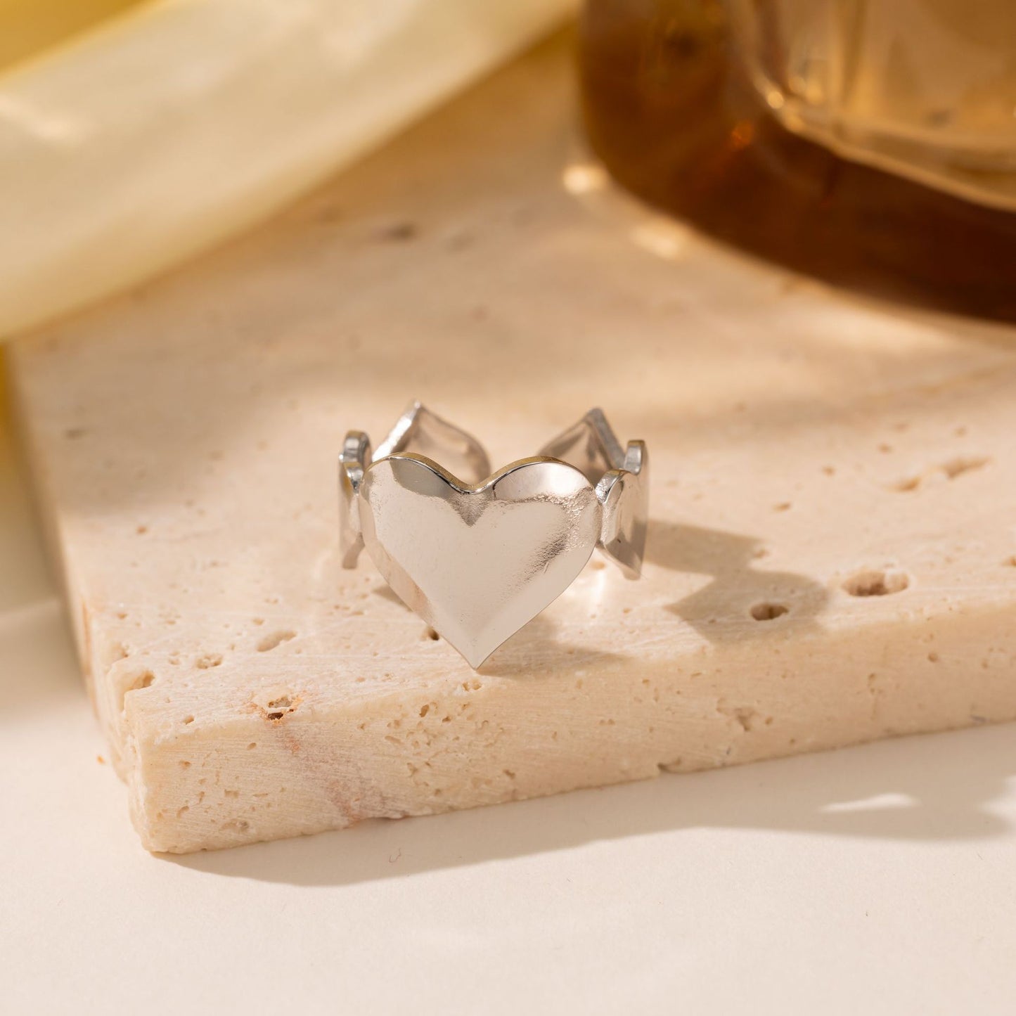 18K Gold Titanium Steel Heart Ring