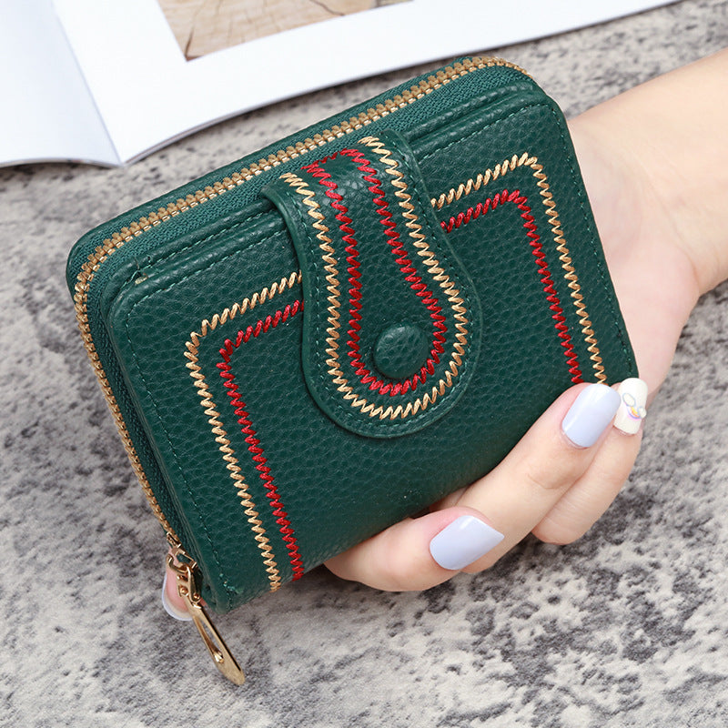 Embroidered solid color wallet ID card bag