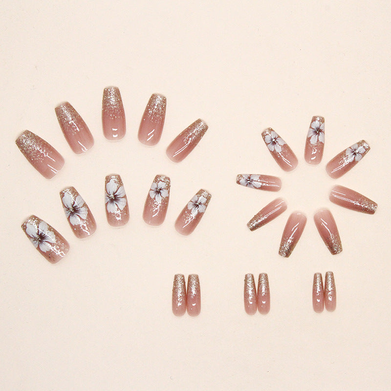 Vintage Camellia Glitter Nails