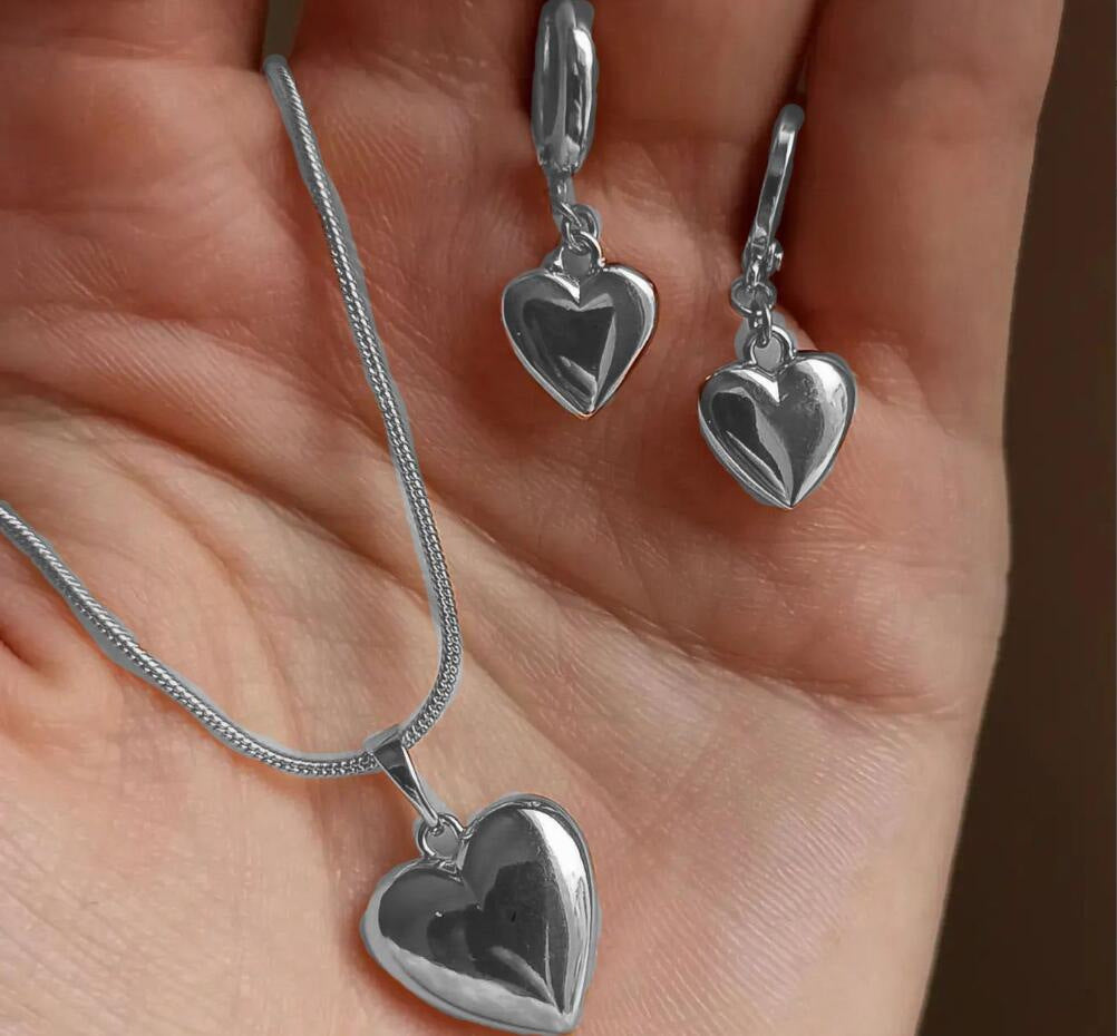 New peach heart necklace set, jewelry set.