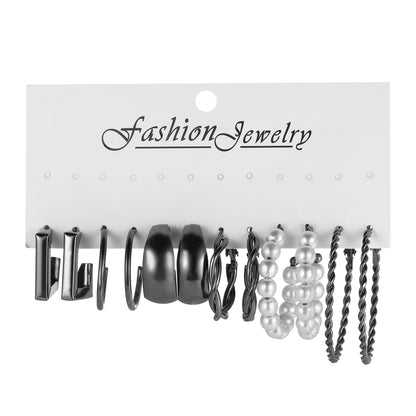 6-piece set of creative twisted pearl metal earrings