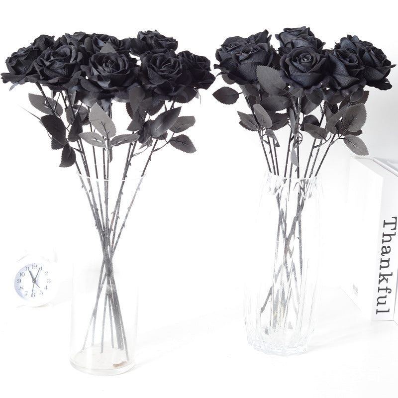 Simulation black rose velvet silk flower