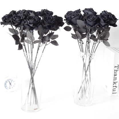 Simulation black rose velvet silk flower