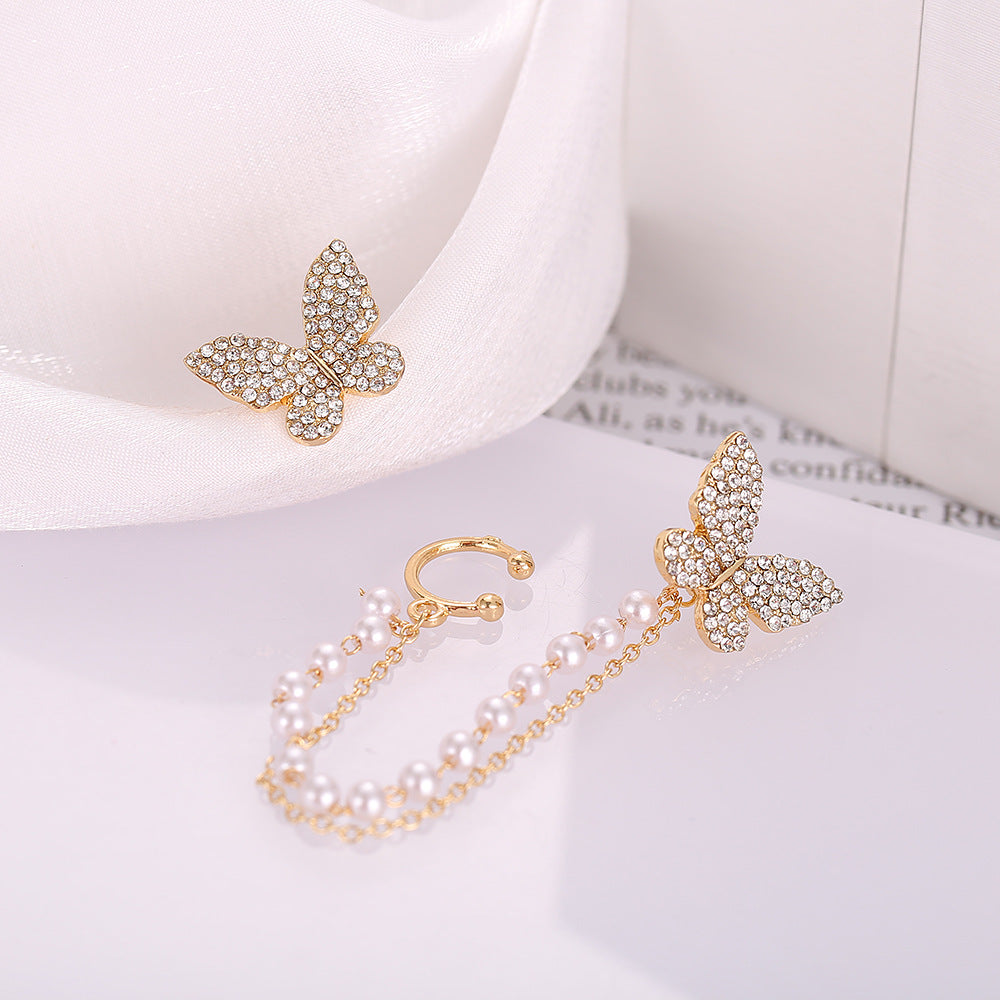Butterfly & Pearl Chain Earring Set