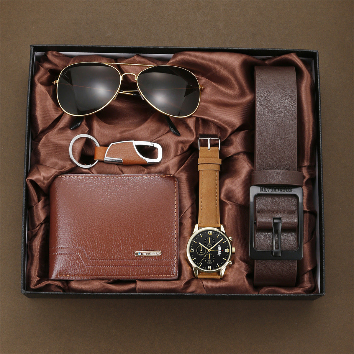 Three-eye calendar watch belt 5-piece gift box set