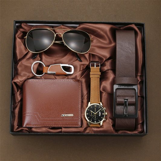 Three-eye calendar watch belt 5-piece gift box set