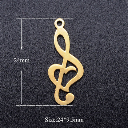 5 piezas/paquete Colgante de acero de titanio en forma de corazón con infinitas notas musicales 