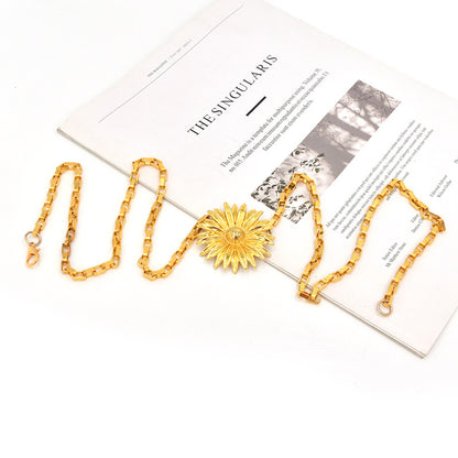 Flower pendant metal woven waist chain