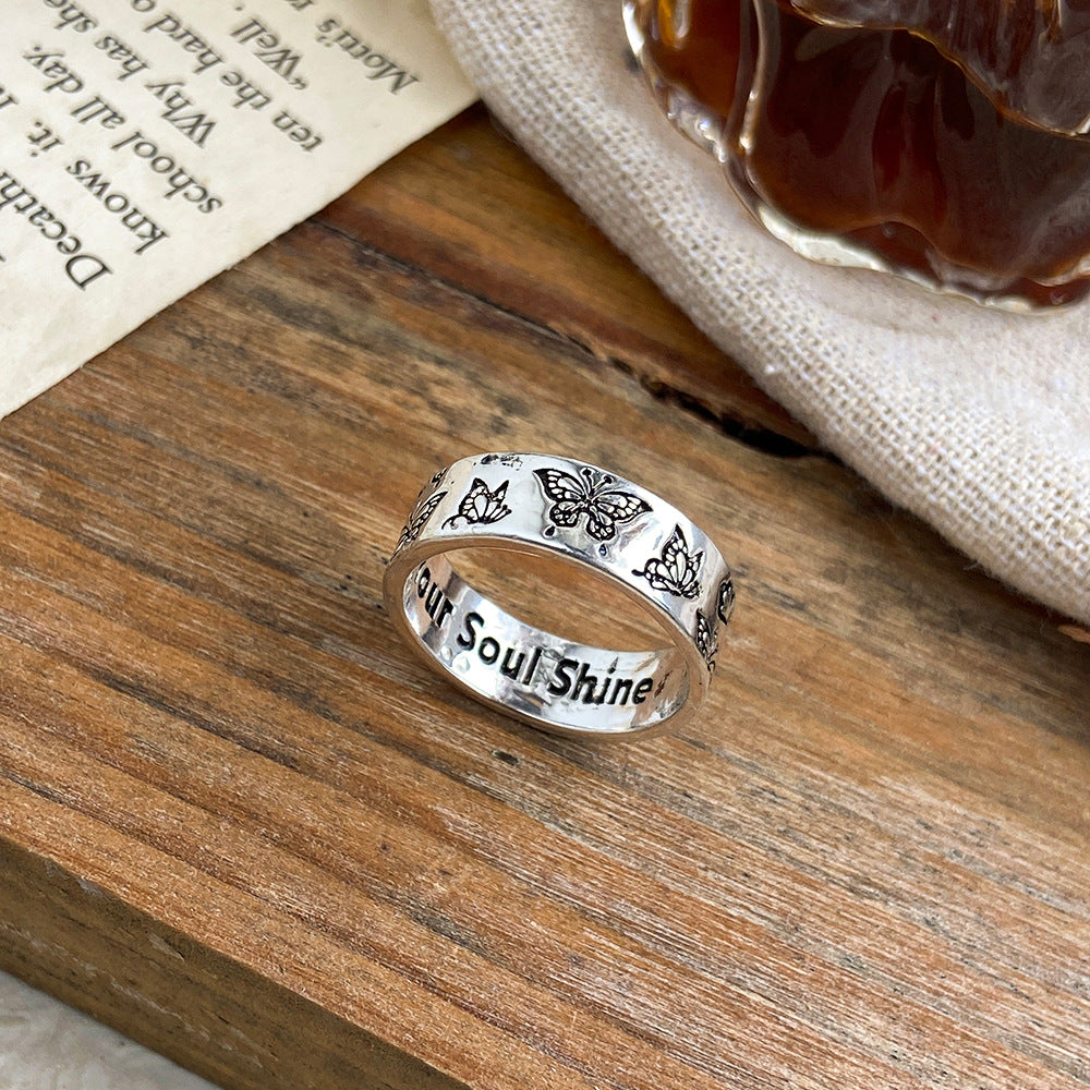 Retro Engraved Butterfly Ring