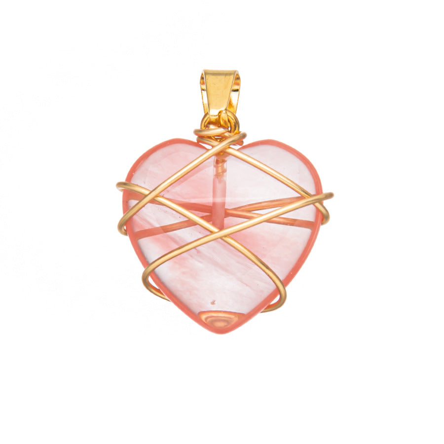 Crystal Agate Gemstone Silk Heart Pendant