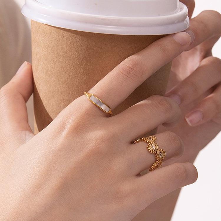 Titanium Steel White Shell Ring