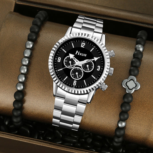 Personalized steel belt watch beaded bracelet set