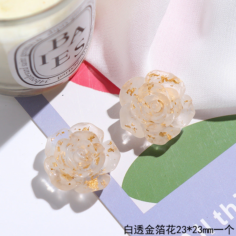 Transparent gold foil flower rose earrings