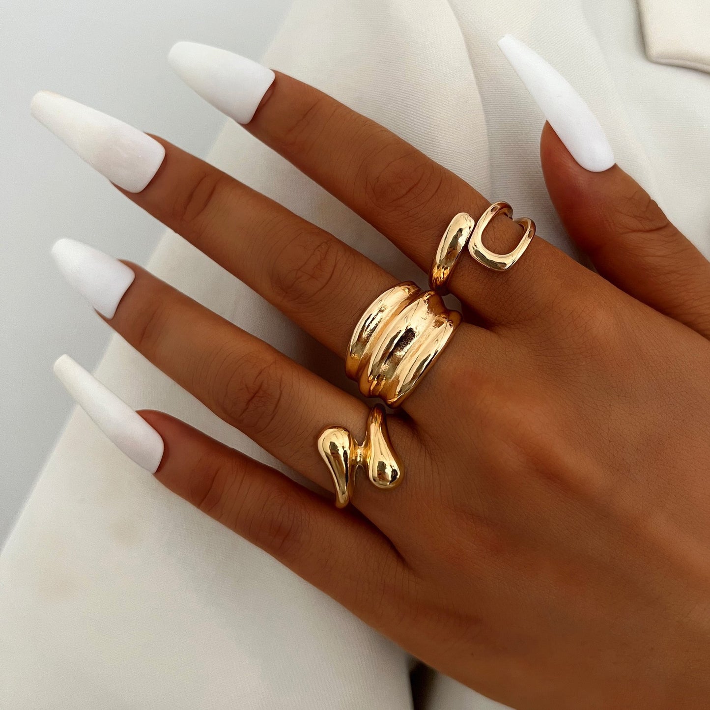 Irregular Pearl Gold-Plated 12-Piece Ring Set