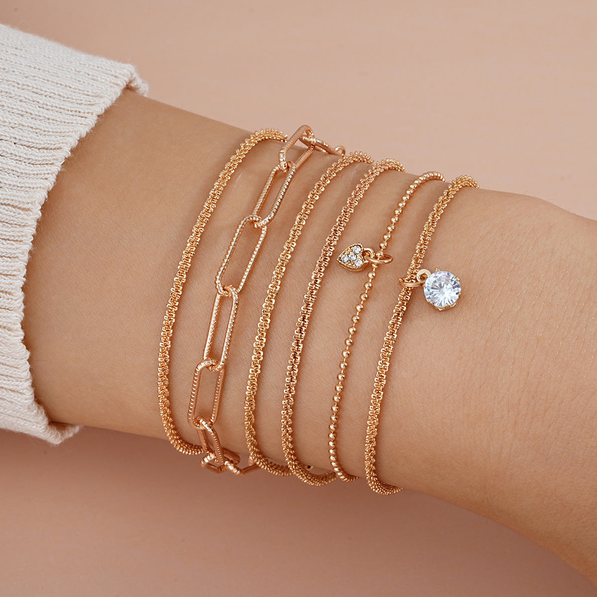 Pulsera de circonitas doradas, juego de 6 piezas 