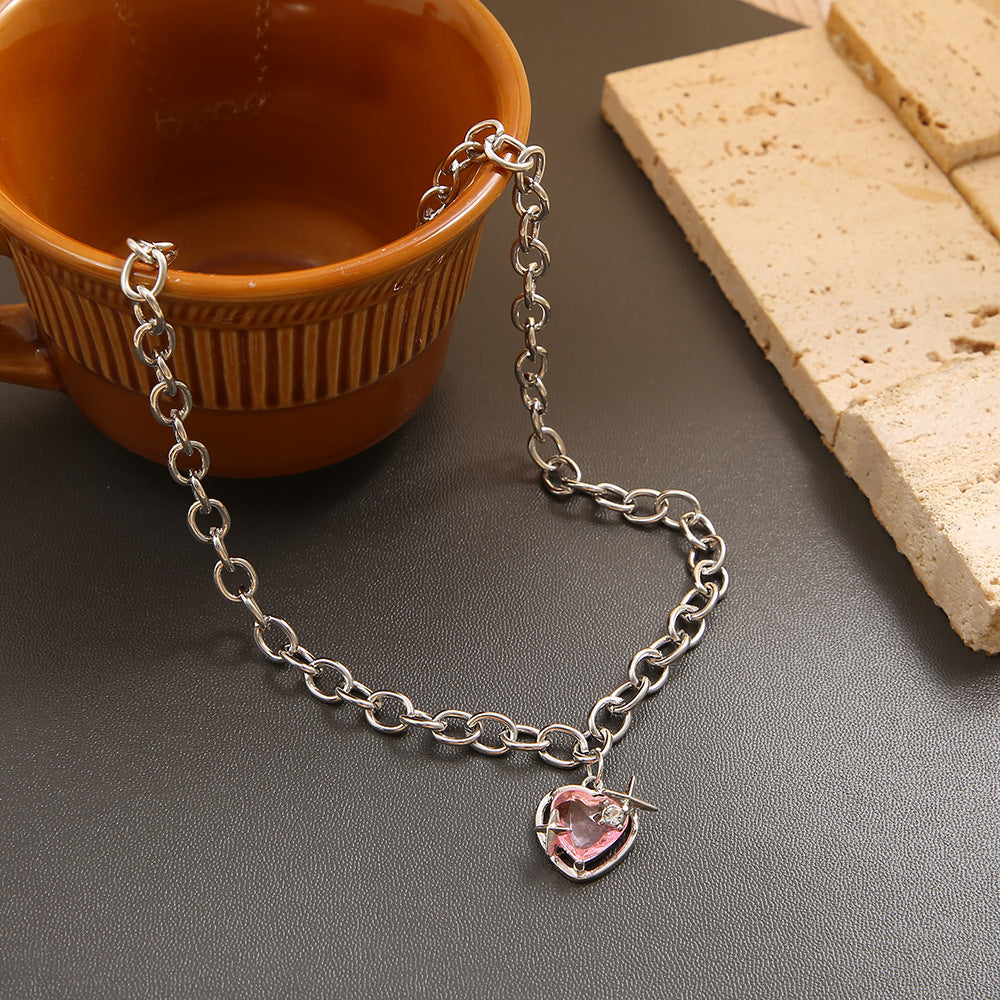 Pink Diamond Love Heart Necklace