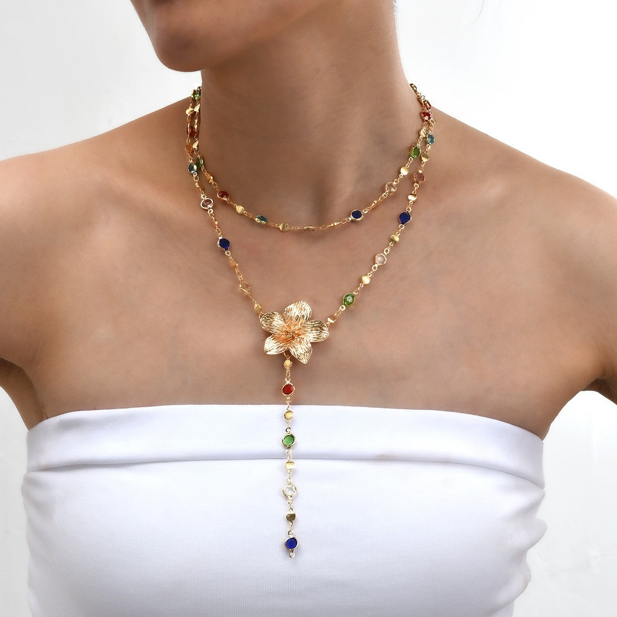 Diamond Cross Fringe Necklace