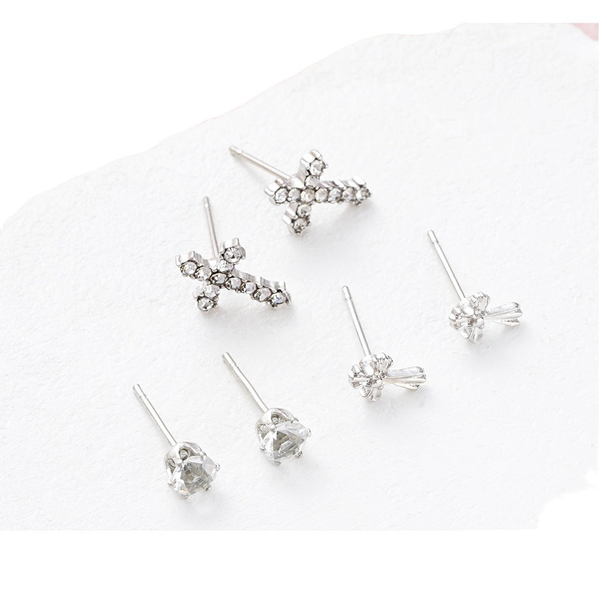 Diamond Cross Stud Earring Set