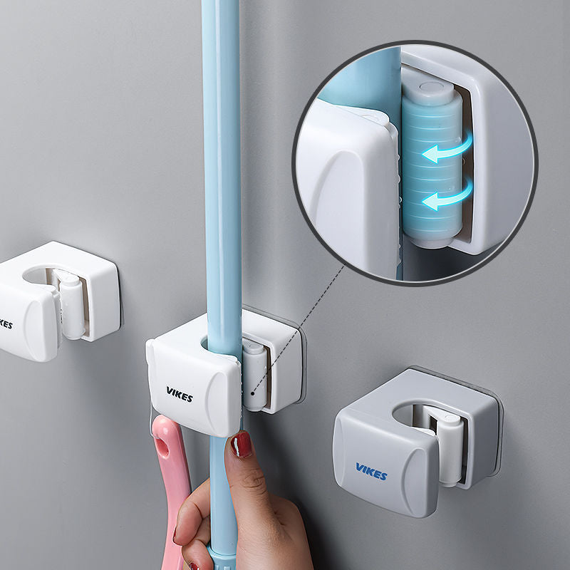 Soporte para fregona para el hogar, sin taladros, montaje en pared, con clip fijo 